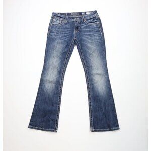 Miss Me Womens 29 Thick Stitch Cross Wings Jeweled Stretch Bootcut Denim Jeans